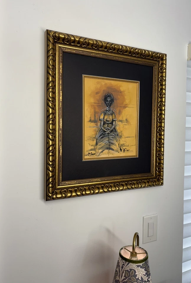 Arte de medios mixtos Alberto Giacometti mate y enmarcado firmado a mano arte atribuido Foto 4 de 4