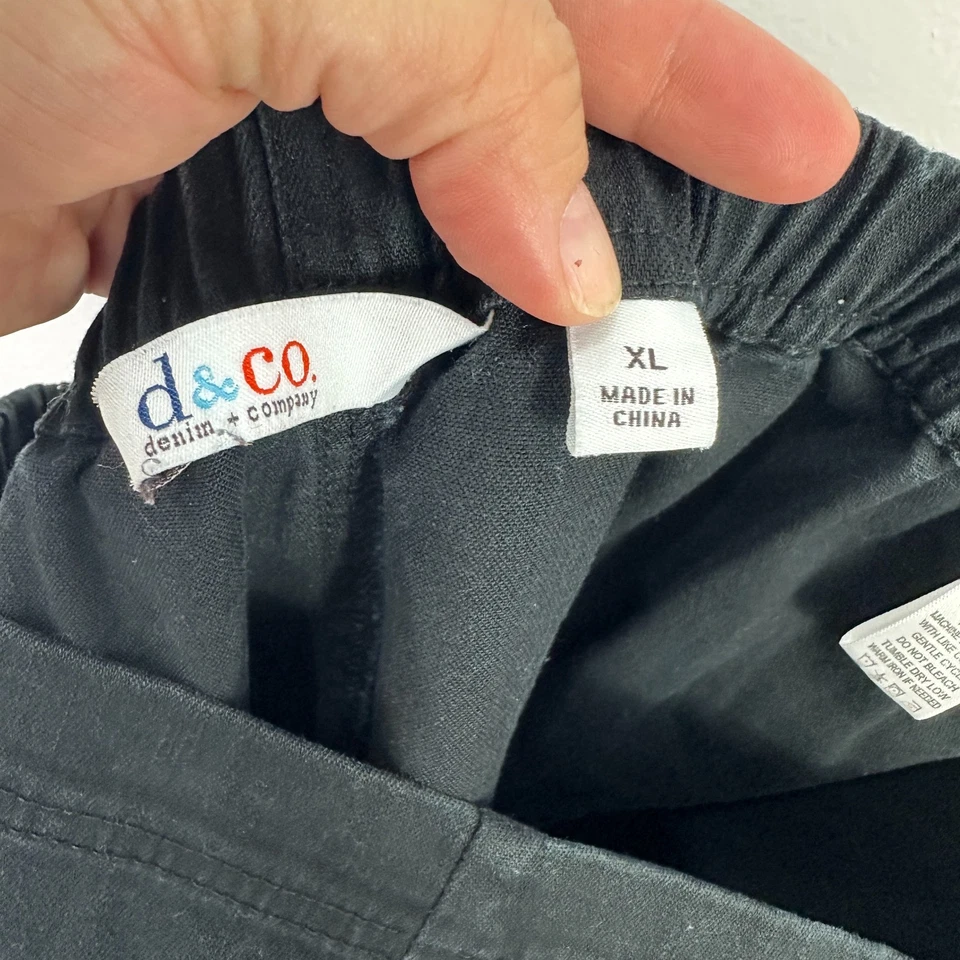 Pantalones Capri Denim & Co XL Negro Bordado Dobladillo Algodón Elástico Costero Chic Foto 2 de 4