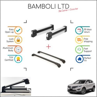 Bamboli 29.5'' Ski Carrier & Black Cross Bar Set For Lincoln MKC 2014-2019 4 pcs