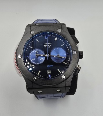 Men's Techno Pave Black Blue Leather Band Casual Fashion Watch New 