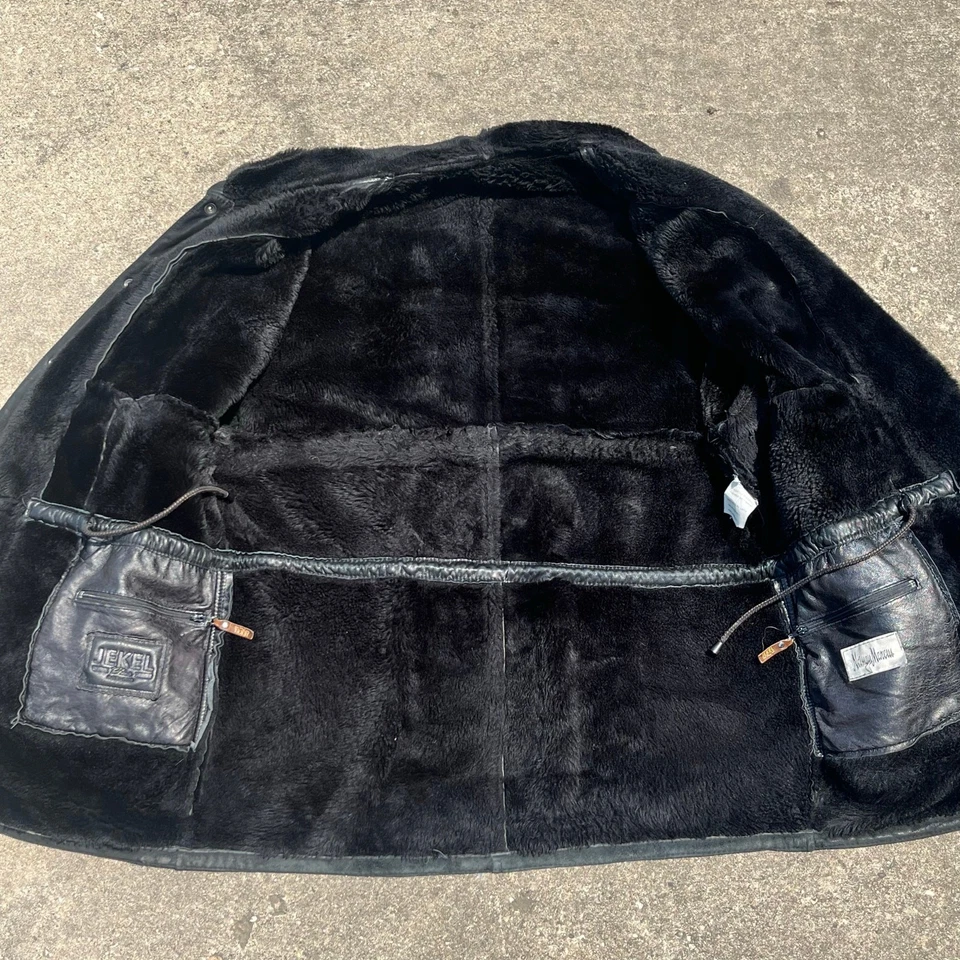 Vintage 80s JEKEL Paris Neiman Marcus Sheepskin Fur Black Down Jacket Mens XL - Image 3 of 4