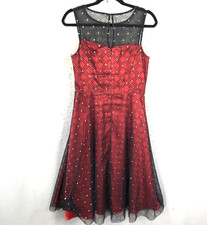 Whimsigoth Dress Womens 8 Red Black Mesh Overlay Sheer Fairy Y2K Sparkle HOCO