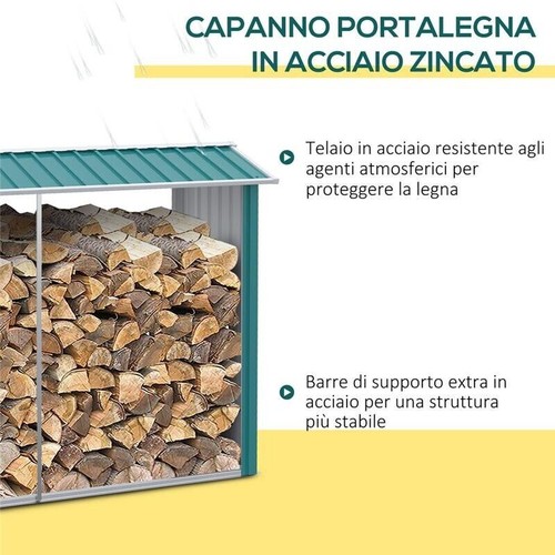 LEGNAIA CON STRUTTURA IN ACCIAIO GALVANIZZATO E BASE RIALZATA 240X86X160CM - Foto 4 di 8