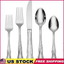 Stainless Steel Flatware Set 8 Serving Set Dishwasher Safe Floral Design New