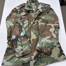 Military M-65 Field Jacket Mens Medium Woodland Camo Distressed Vintage B3