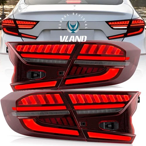 Pair VLAND Red LED Tail Lights Fit For 2018-2022 10th Gen Honda Accord W/Startup