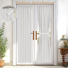 Rodless Self-Adhesive French Door Curtain, Light Filtering, 25x72, Greyish White