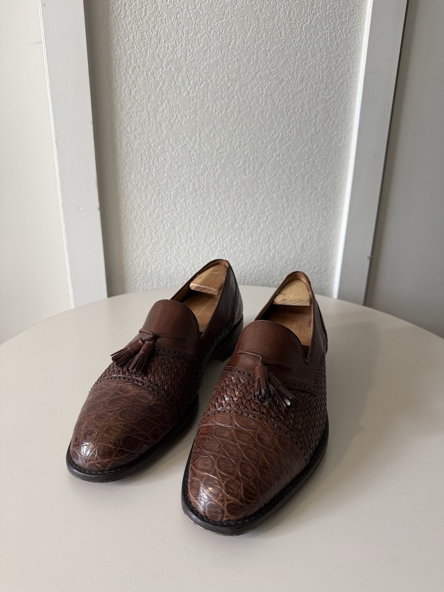 Genuine Crocodile Leather Tassel Loafers Brown Men display picture 2