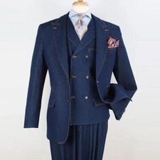 Luxury Denim Men's 3 Piece Suits Single Breasted Peak Lapel Customized Blazer