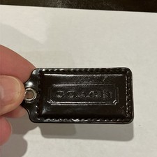 COACH Dark Brown Patent Leather Nickel Key Fob Bag Charm Keychain Hang Tag