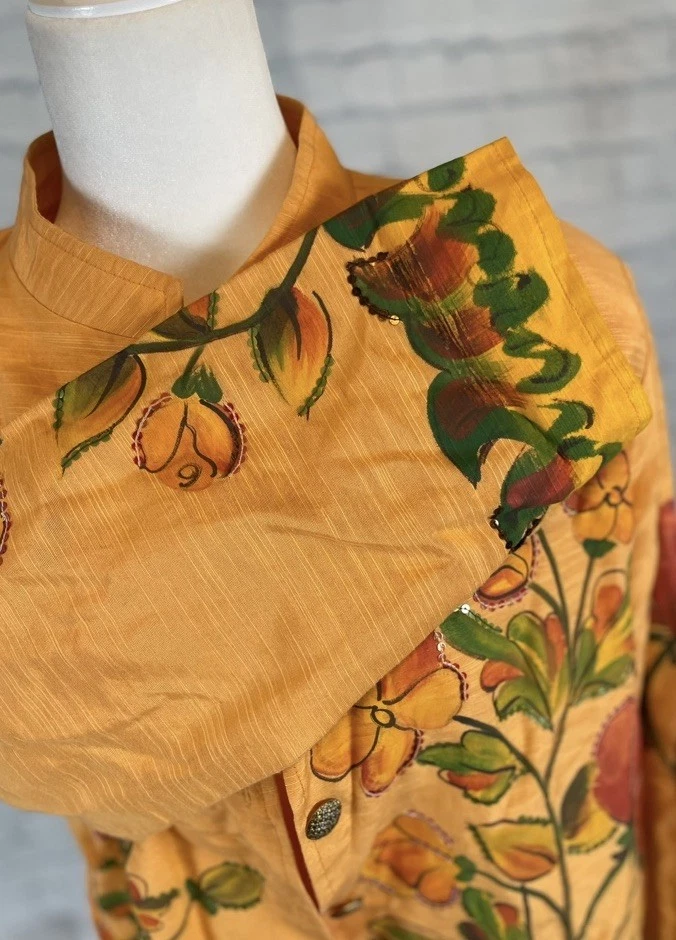 Chaqueta Blazer Alex Kim Vintage Arte Naranja Floral Pintado Mujer Dama Talla 2XL Foto 2 de 4