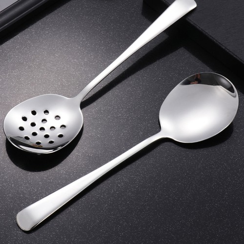 Cuchara de drenaje de acero inoxidable de 2 piezas cucharas para servir ranuradas para cocinar de metal - Imagen 6 de 12