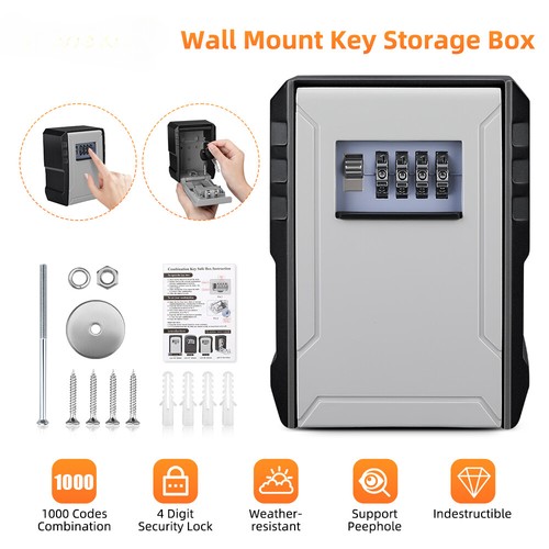 Password Lock Storage Box Wall Mount 4Digit Password Box Anti Theft Key Safe Box
