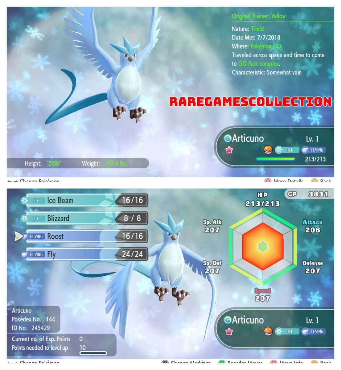 Pokemon Let's Go Pikachu & Eevee ✨ SHINY ✨ 6 IVs 1 LEVEL ARTICUNO FAST  DELIVERY