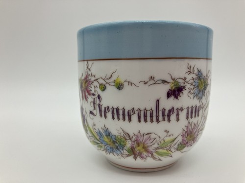 Vintage Remember Me Porcelain Mustache Mug Blue Rim Floral Pattern from Germany - Picture 3 of 8