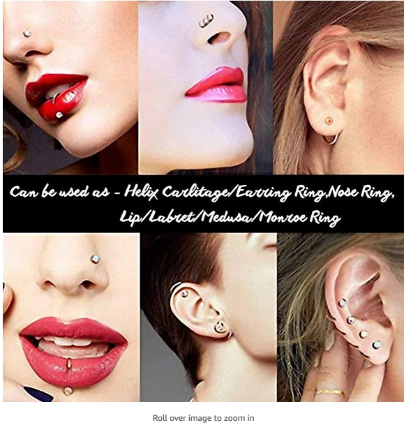 32 PIEZAS Anillos perforadores de labios de oreja de acero inoxidable con aro de nariz en forma de C 20G Foto 4 de 4