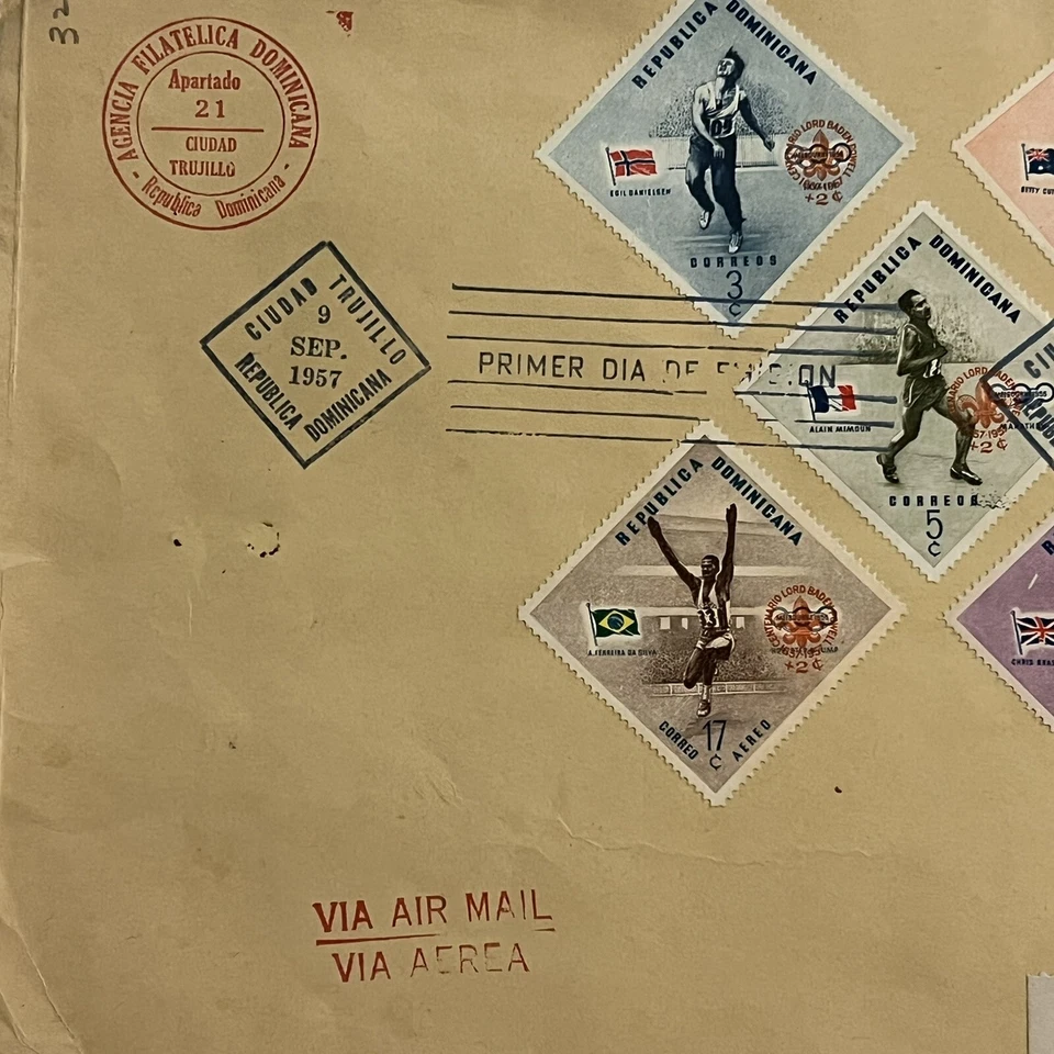 1957 DOMINICAN REPUBLIC FDC COVER TO BOSTON DIAMOND STAMPS - Image 2 of 4