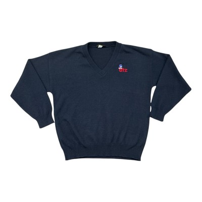 Vintage UTZ Potato Chips V Neck Sweater Mens XL Navy Blue Andrew Rohan USA