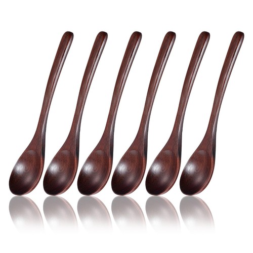 6 Piece Wooden Spoons for Eating 7-inch Wooden Teaspoon Wooden Honey Spoons H...