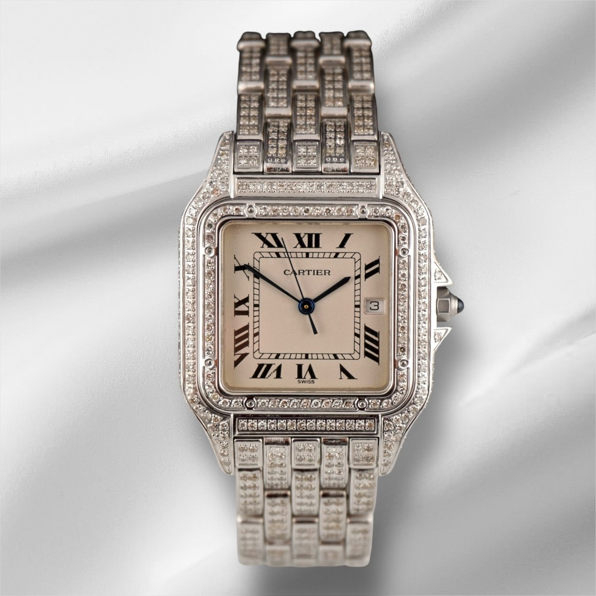 Panthere Classic Crystal Stainless Steel Watch with Diamond Accents Cartier Panthère Steel Medium- Custom Diamond-Set Iced Out  main image 4