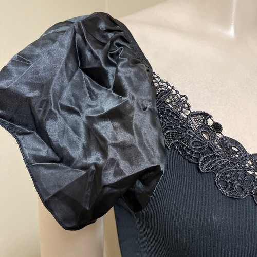 Women’s Black Polyester Casual Summer Stretch Slim Satin Sleeve Lace Size S Top - Picture 6 of 18