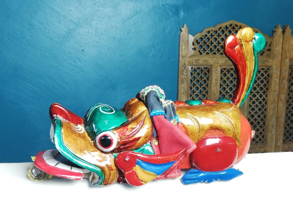 MARIONNETTE Chinoise ancienne en bois laquée théatre d'eau - Photo 3/4