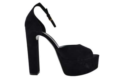 Saint Laurent Jodie Black Suede Platform Ankle Strap Sandal Block