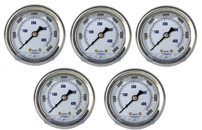 5 PACK LIQUID FILLED PRESSURE GAUGE 0-6000 PSI, 2'' FACE, 1/4'' BACK MOUNT