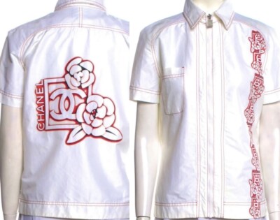 4K Chanel Vintage 2005 White Red Surf Logo Zip Up Top 34 36 38 2 4