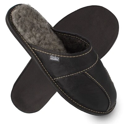 Herren Leder Hausschuhe schwarz gefüttert Pantoffel Gr. 40-50 filsko Trakai - Bild 1 von 4