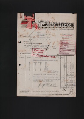 Hagen Haspe, invoice 1938, Clausen & Petermann Schmirgel GmbH