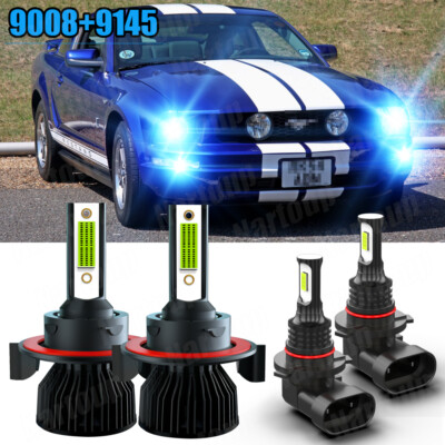 For Ford Mustang 2005-2012 LED Headlights Hi/Low Beam + Fog Light Bulbs Ice Bule