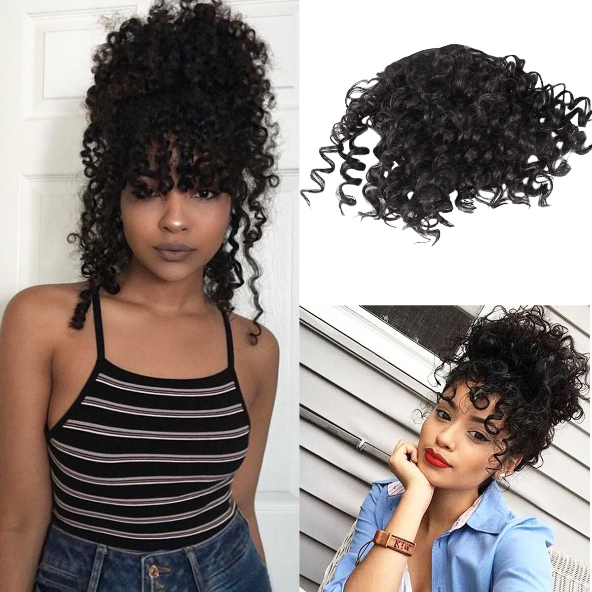 Real Human Hair Afro Kinky Curly Bangs for Black Women Clip in