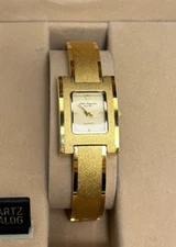 JULES JURGENSEN RECTANGULAR FACE BRUSHED GOLD TONE WATCH 7204 New Battery
