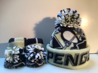 PENGUINS BABY HAT BOOTIES SET HANDMADE newborn STANLEY CUP NHL PITTSBURGH fleece