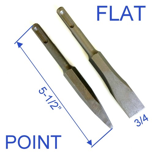 2 pc SDS PLUS flat and Point chisel 5-1/2" long drill bit S - Picture 3 of 12