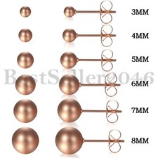 Men Women Rose Gold Tone Surgical Stainless Steel Round Ball Stud Earrings 3-8mm