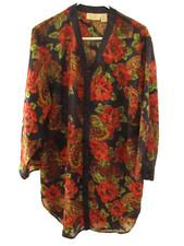 Vintage Victoria's Secret Floral Sheer Polyester Button Front Robe Size M/L