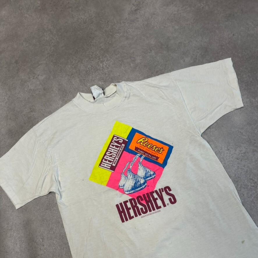 Hersheys T-Shirt Womens Large Vintage 90s Graphic Single Stitch Tee, White image 3