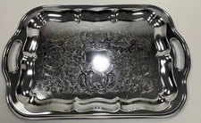 Irvinware Chrome Plated Silver Rectangle Handled Serving Tray Made In USA Used