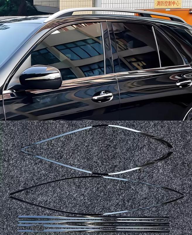 SUIT For Benz 2020-2023 GLE Black Steel Windows Strip Sill Molding Cover Trim 8X