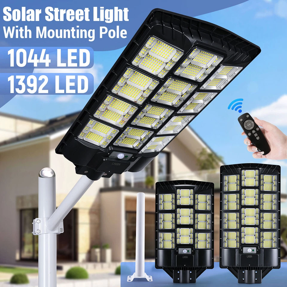 LED Solar Street Light PIR Motion Sensor Security Outdoor Garden Wall Lamp+Pole - Image 4 of 4
