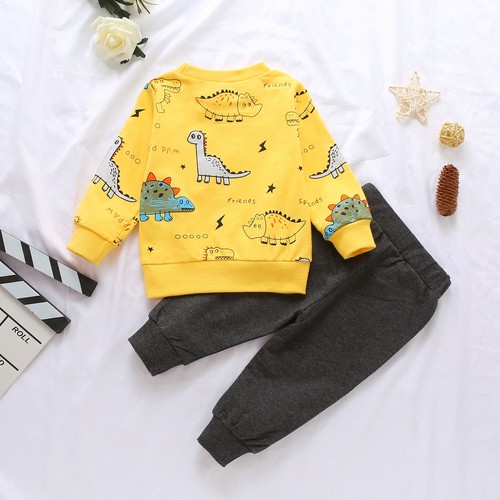 2PCS Toddler Kids Baby Boys Dinosaur Pullover Tops + Pants Outfits Clothes Set - Picture 25 of 30