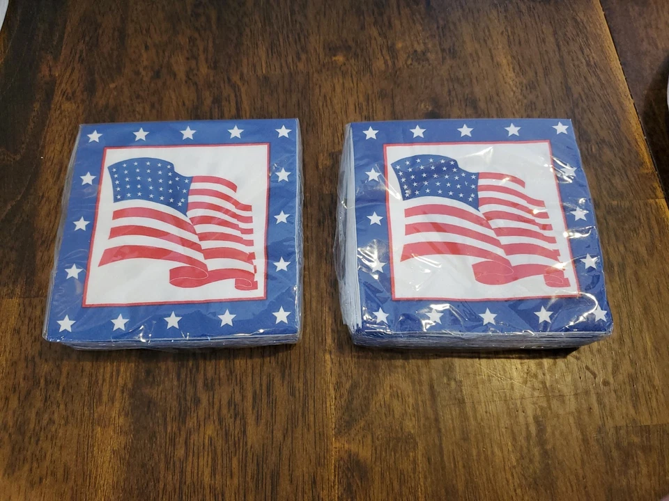 American Flag USA July 4th Patriotic Paper Beverage Napkins Plates Set of 3 - Image 3 of 4