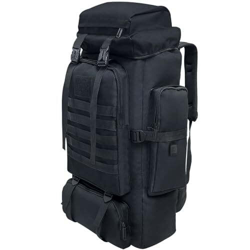 80L 100 Liters Camping Hiking Military Tactical Backpack,Water Black, Usb Port
