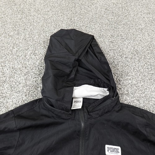 Pink Jacket Womens Medium Large Black White Victoria Secret Windbreaker Zip Coat - Picture 11 of 23
