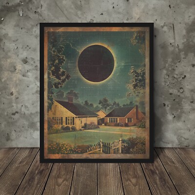 SOLAR ECLIPSE WALL ART, Celestial Moon Poster Print, Retro Astronomy Lunar Decor