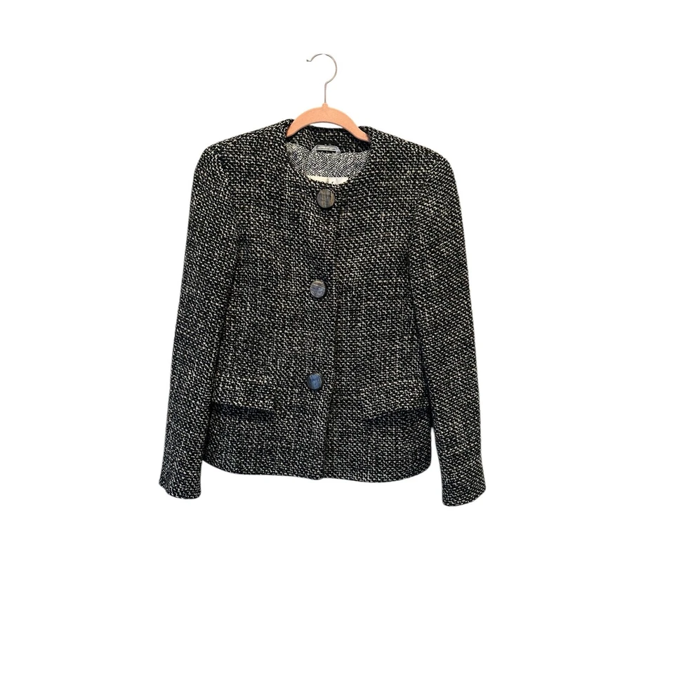 Vintage Max Mara Black Tweed Classic Blazer Jacket Size 8 - Image 4 of 4