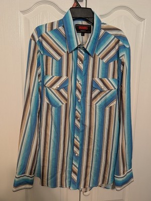 Rock And Roll Denim Mens Western Serape Striped Button Down Large PearlSnap Dale