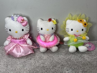 NEW Lot of 3 HELLO KITTY Beanie Plush Bean Dolls Bathing Beauty Flower Princess